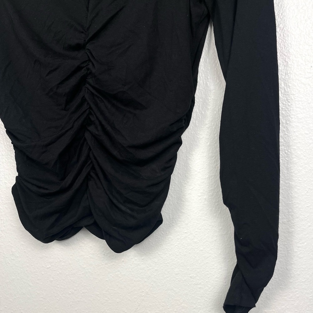 FRAME Women's Black Ruched Keyhole Cutout Turtleneck Felicity Top XS - Picture 5 of 7